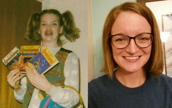 Maggie Goldenberger (29 tuổi) được dân mạng đặt biệt danh "Ermahgerd" (Ôi lạy Chúa) nhờ biểu cảm độc đáo khi cầm trong tay 3 cuốn sách yêu thích. Nữ y tá hiện sở hữu hàm răng đều, đẹp sau thời gian dài đeo niềng.