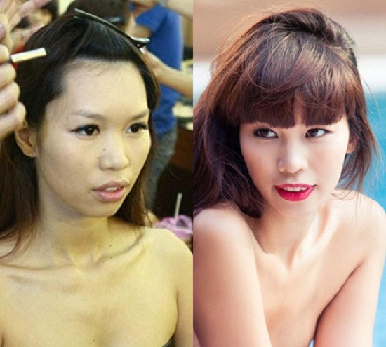Là một siêu mẫu nổi tiếng của Việt Nam với thân hình chuẩn, siêu mẫu Hà Anh cũng từng sở hữu khuôn mặt không mấy ưa nhìn với làn da nhợt nhat. Nhờ có sự giúp đỡ của công cụ trang điểm cô đã lột xác thành một cô gái mang vẻ đẹp lôi cuốn, hấp dẫn.