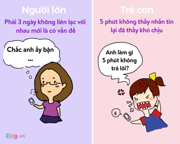 Yêu kiểu người lớn là tôn trọng những giây phút riêng tư của nửa kia. Ngược lại, luôn muốn kiểm soát, chiếm hữu là biểu hiện của tình yêu con nít.