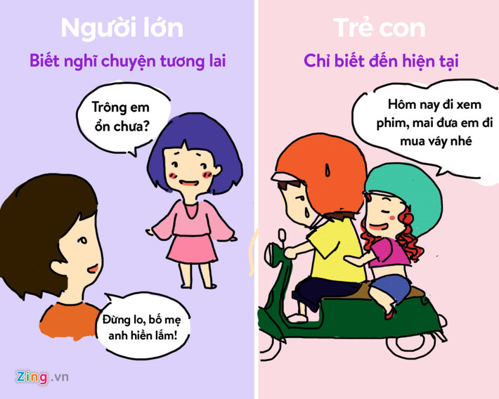 Tình yêu người lớn là luôn hướng tới sự gắn bó lâu dài, còn yêu kiểu trẻ con không xác định nghiêm túc điều gì.