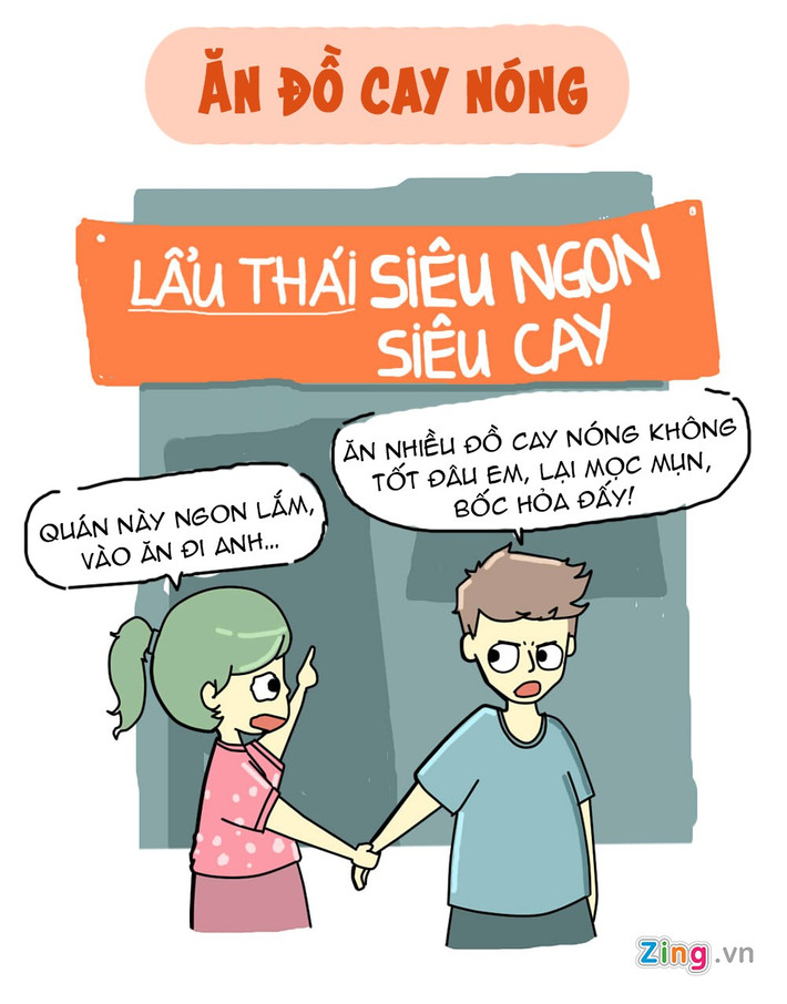 Đồ ăn cay có thể là món khoái khẩu của nhiều người. Tuy nhiên, khi thời tiết oi bức, thói quen ăn cay rất hại cho sức khỏe của bạn. Những loại thức ăn này có thể gây sôi bụng, sinh nhiệt, tăng nguy cơ mắc các bệnh như ợ nóng, viêm dạ dày, hôi miệng, mất ngủ, giảm vị giác, dễ nổi mụn, táo bón và trĩ.