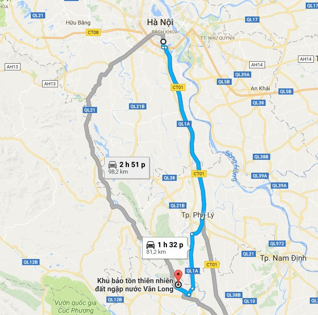 Ninh Bình cách Hà Nội khoảng 90 km, 2 giờ chạy xe máy. Bên cạnh đó, bạn có thể bắt xe khách tại các bến xe như Giáp Bát, Mỹ Đình với giá vé chỉ từ 60.000 đồng/người. Ảnh: Chụp màn hình.