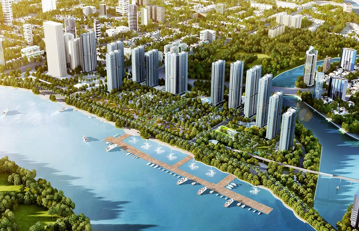 2. Quần thể Khu đô thị Vinhomes Golden River: Tọa lạc tại số 2 Tôn Đức Thắng (quận 1, TP.HCM) với 2 mặt tiền đường Tôn Đức Thắng và Nguyễn Hữu Cảnh. Dự án có tổng diện tích 25,3 ha được quy hoạch theo mô hình quần thể khu đô thị sinh thái ven sông Sài Gòn, có mật độ xây dựng chỉ 18,6%.