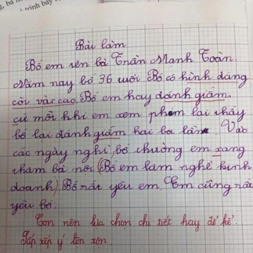 Sau bài văn này, dự là bố Toàn không còn dám đi họp phụ huynh nữa!