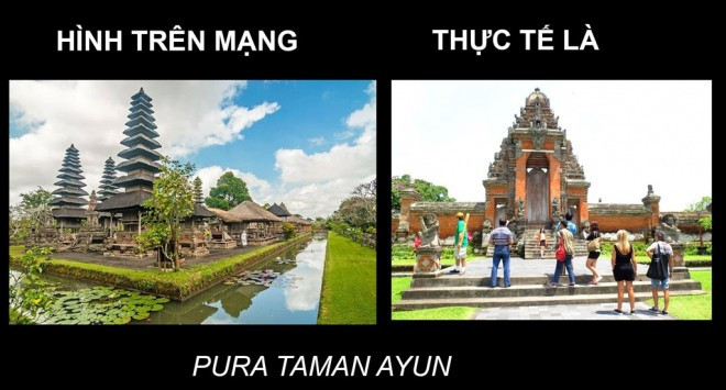 Ảnh trên mạng và thực tế của đền Taman Ayun cũng rất khác nhau.