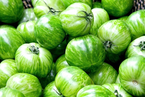 3. Cà chua sọc (Green zebra) Đây là một trong những loại cà chua phổ biến nhất do hương vị cực kỳ dễ ăn và chế biến. Cà chua sọc khi chưa lớn có màu xanh lá cây tuyệt đẹp với các sọc tối và khi chín có màu vàng xen lẫn các sọc vằn màu xanh lá cây.
