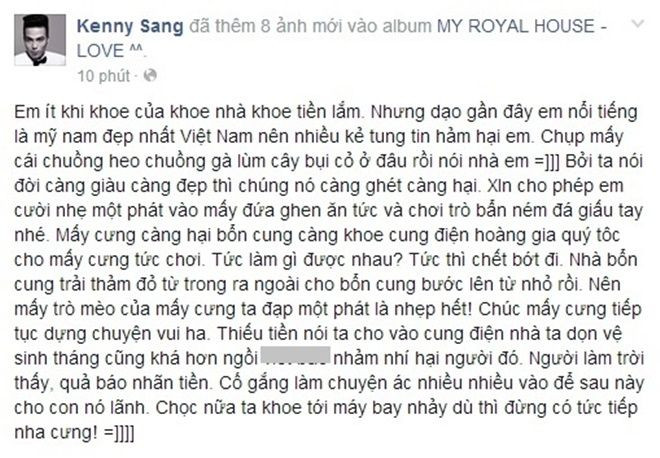 Thậm chí Kenny Sang còn ảo hơn nữa, khi bị bóc mẽ, anh chàng không những nhận ra sự thực mà còn thách đố khán giả nếu còn ghen ăn tức ở nữa, Kenny Sang sẽ khoe máy bay nhảy dù cho những người ghen ghét tức mà chết.