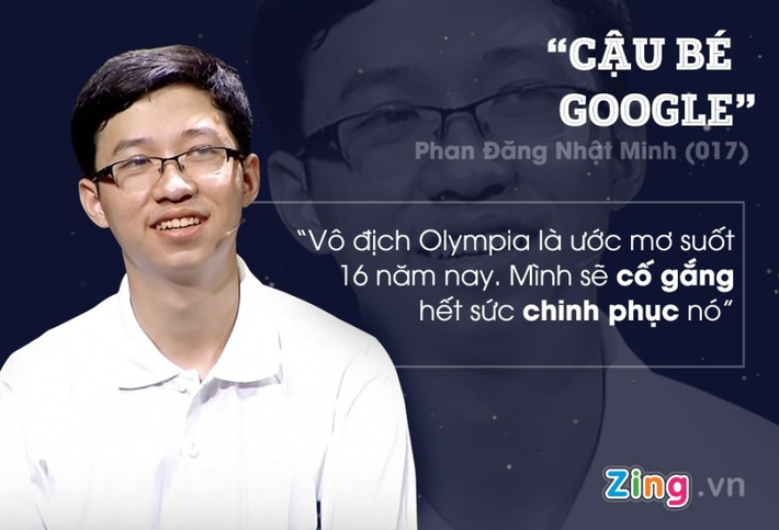 Năm 2014, Phan Đăng Nhật Minh nổi tiếng với biệt danh “cậu bé Google” khi trở thành quán quân cuộc thi Chinh phục. Tham gia Đường lên đỉnh Olympia năm thứ 17, nam sinh lớp 11A3, trường THPT Hải Lăng (Quảng Trị) một lần nữa gây chú ý với tư duy “nhanh như chớp”, cùng kiến thức sâu rộng ở nhiều lĩnh vực khác nhau. Ngoài ra, chàng trai nổi bật nhất Olympia năm 2016 còn được gọi là "cậu bé Mặt Trời"…