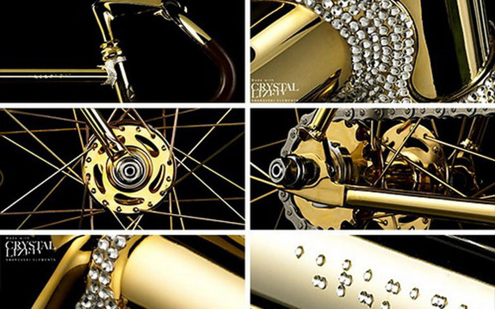 Chiếc xe đạp dát vàng 24k trên từng chi tiết.