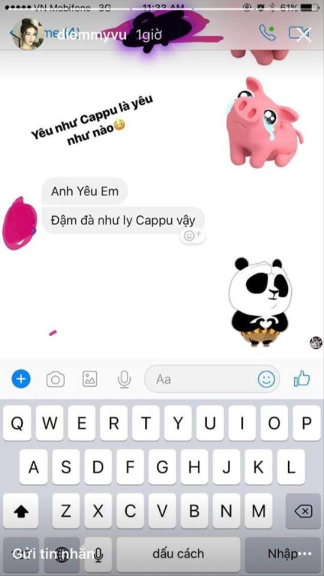 Story instagram của người đẹp Diễm My 9x chia sẻ những dòng tin nhắn vô cùng ngọt ngào của một người bí mật.