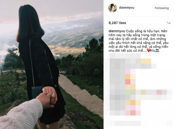 Dòng status đầy ẩn ý trên instagram khiến nhiều người khẳng định rằng Diễm My 9x đang trong một mối quan hệ tình cảm mới.