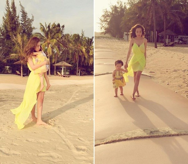 Trong bộ đầm maxi vàng chanh quyến rũ, bà mẹ hai con khoe trọn được những đường cong gợi cảm của mình.