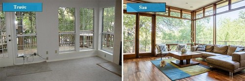 Nếu như trước khi cải tạo, thiết kế nội thất ngôi nhà toàn bộ là màu trắng, cửa sổ và cửa ra vào mang phong cách Pháp thì giờ đây sau khi thay đổi, không gian nơi đây đã trở nên tươi sáng hơn với cửa sổ cực kỳ thoáng mát.