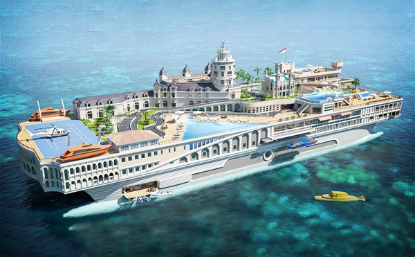 Streets of Monaco (1,1 tỉ USD): Siêu du thuyền mang đến những gì nổi tiếng nhất của công quốc Monaco như đường đua xe công thức 1 Grand Prix, bãi biển, hồ bơi và mô hình thu nhỏ của thành phố Monaco. Theo ước tính, du thuyền có chiều dài khoảng 167 m cùng nhiều tiện nghi khác.