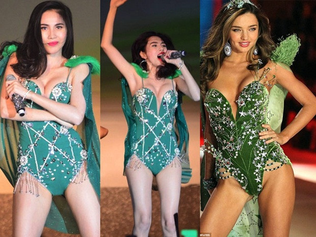 Trong một sự kiện khác, Thủy Tiên trở thành tâm điểm của báo chí khi diện bộ body suit giúp người đẹp khoe trọn được đường cong gợi cảm theo tiêu chí “hở trên, hở dưới”. Điều này khiến nhiều người so sánh bộ đồ của cô giống như bộ đồ bơi hơn là để trình diễn.