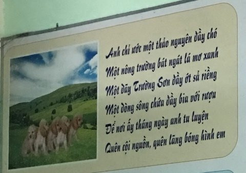 Bài thơ trong toilet nam gây sốc: Tương tự, những vần thơ tại một quán bê thui trên đường Phú Thọ Hòa (P. Phú Thọ Hòa, Q. Tân Phú) cũng gây chú ý nhiều thực khách. Những vần thơ ở đây lại được đăng ở những vị trí khá gây chú ý là... toilet (nhà vệ sinh). Ở đây, cả một bức vách rộng treo 4 bài thơ với nét chữ trau chuốt. Bên cạnh mỗi bài thơ là các bức tranh minh họa.