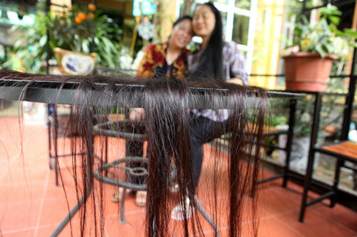 Mái tóc của người phụ nữ quê lúa “khỏe” từ chân tóc đến ngọn dù không dùng các loại dầu gội dưỡng chất nào.