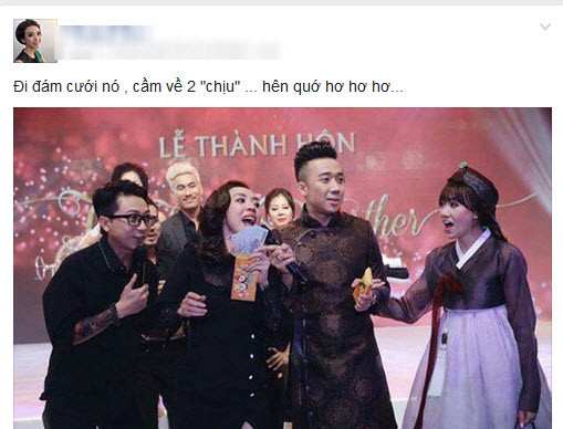 Cuối cùng, may mắn đã mỉm cười với Thu Trang khi nữ danh hài kiêm diễn viên sinh năm 1984 nhận được phong bao lì xì với nhiều tờ 500 ngàn đồng bên trong. Sướng rơn vì “đi ăn cỗ còn có quà to mang về”, Thu Trang không giấu nổi sự phấn khích. Tuy nhiên, đến ngày hôm nay, Thu Trang mới khoe về chất lượng của phần ruột bên trong phong bì. Theo đó, vợ danh hài Tiến Luật nhận được 2 triệu đồng.