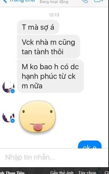 Người phụ nữ này chia sẻ cùng cộng đồng mạng, cô bồ của chồng cùng lúc qua lại với rất nhiều đàn ông, không đủ tư cách cô cho ấy đánh ghen. Cô cũng đưa ra những lời "dạy dỗ" cô bồ cách sống ngẩng cao đầu, đừng giành chồng với người khác. Bên cạnh đó, người phụ nữ này cũng đăng lên trang cá nhân của mình những dòng tin nhắn đầy thách thức, trọc ghẹo của cô bồ.