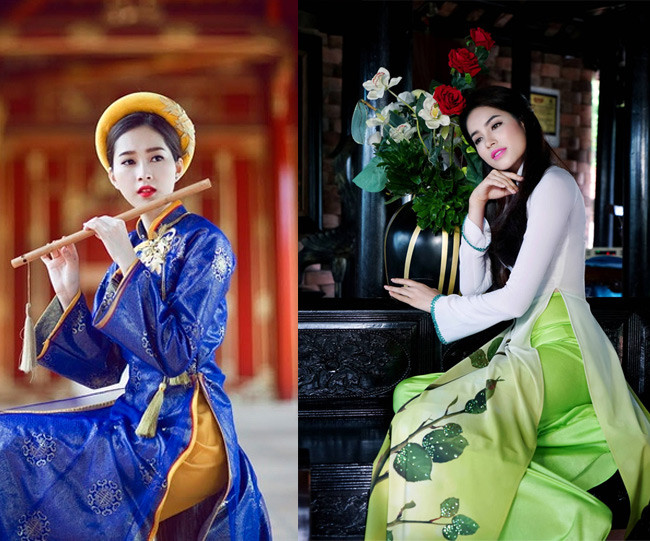 Khi mặc áo dài, Thu Thảo nổi bật với vẻ nhu mì, nền nã còn Phạm Hương vẫn toát lên sự gợi cảm.