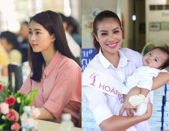 Hai người đẹp đều tươi tắn khi trang điểm nhẹ nhàng lúc đi từ thiện.
