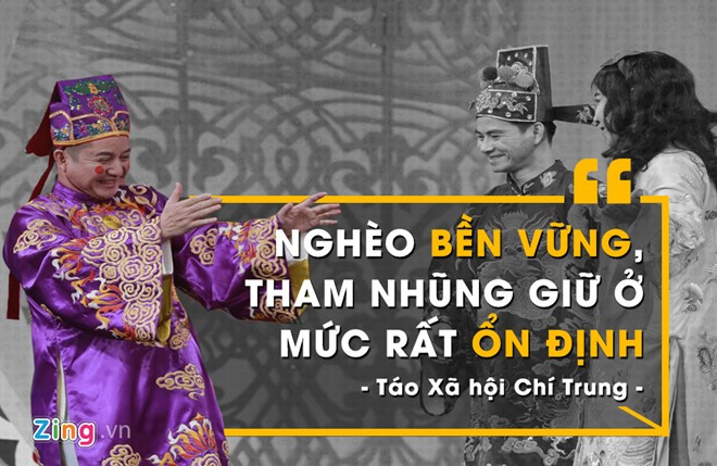 Khi báo cáo tình hình kinh tế xã hội dưới hạ giới với Ngọc Hoàng, Táo Xã hội phát biểu "nghèo bền vững, tham nhũng giữ ở mức ổn định".