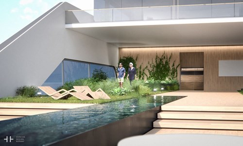 Phía trên là bể bơi và một khu vườn nhỏ, thích hợp để thư giãn và gần gũi với thiên nhiên.