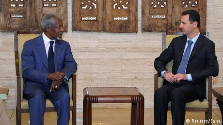 Đặc phái viên Liên Hiệp Quốc Kofi Annan đã hội đàm với Tổng thống Syria Bashar Al-Assad tại thủ đô Damascus hồi năm 2012. Được biết, ông Annan là người đã đề ra các kế hoạch quốc tế nổi bật nhất để chấm dứt cuộc khủng hoảng tại Syria. Ảnh: Reuters.