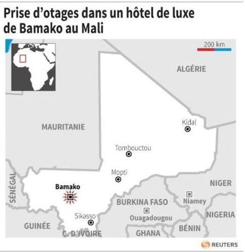 Ngày 20/11, các tay súng xông vào khách sạn Radisson Blu, thủ đô Bamako, Mali và nhốt “140 khách và 30 nhân viên khách sạn”. Cuộc giải cứu con tin đang diễn ra.