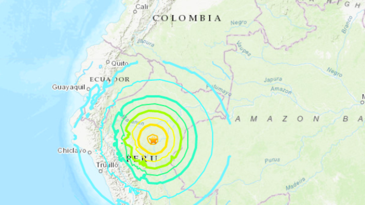 Theo Daily Mail, Cơ quan Khảo sát Địa chất Mỹ (USGS) cho biết một trận động đất mạnh 8 độ Richter ở Peru đã làm rung chuyển miền bắc nước này vào lúc 2h41 phút sáng 26/5 (giờ địa phương). Ảnh: USGS.