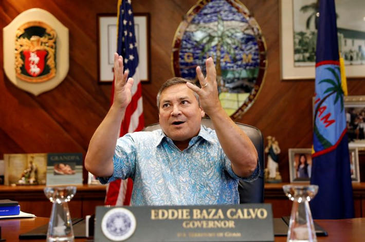 Thống đốc đảo Guam Eddie Calvo trong buổi phỏng vấn với hãng tin Reuters. Ảnh: Reuters.