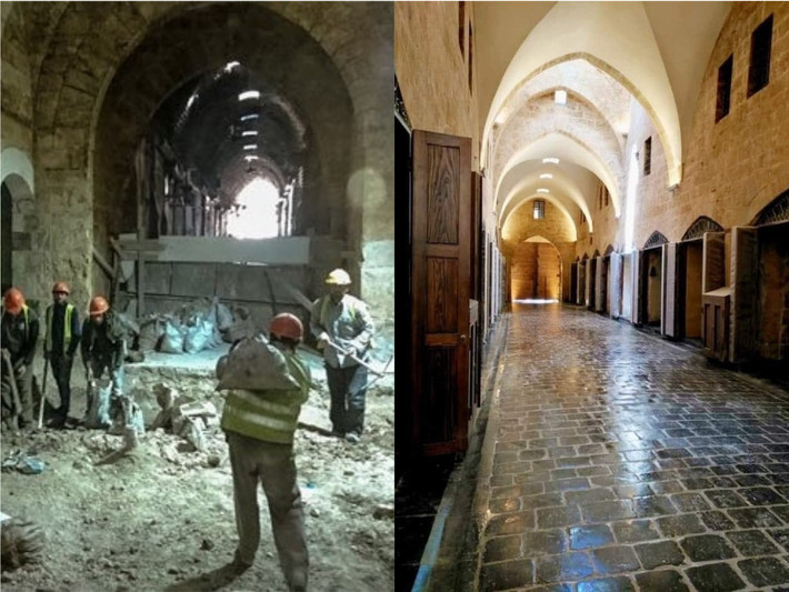 Quá trình cải tạo tại một khu chợ cổ trong Thành cổ Aleppo. Ảnh: SANA.