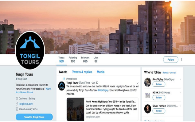 Theo trang Twitter của Sigley, anh là người thành lập và quản lý công ty Tongil Tours, chuyển tổ chức các tour ở Triều Tiên và Đông Bắc Á. Ảnh: Twitter.