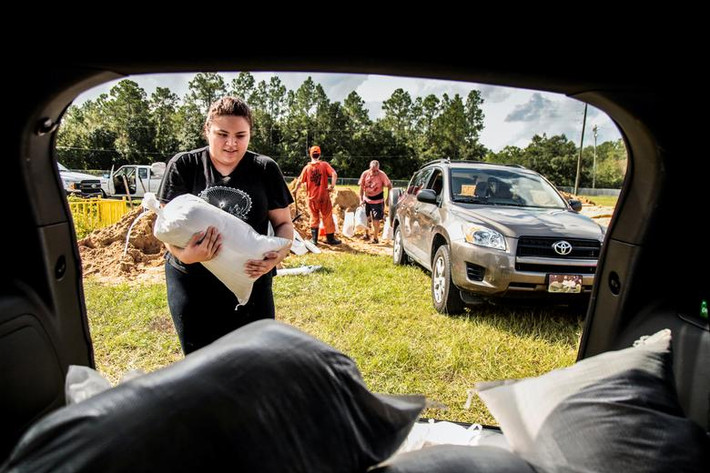 Cô Myriam Leon để những bao cát lên xe để mang về nhà ở Middleburg. Ảnh: Reuters.