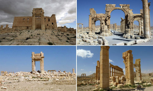 Ngày 27/3, quân đội Syria đã giải phóng hoàn toàn thành phố cổ Palmyra vốn được UNESCO công nhận là Di sản Thế giới. Tuy nhiên, nhiều công trình cổ đại của Palmyra đã bị phiến quân IS tàn phá nặng nề như ngôi đền Bel 2.000 năm tuổi hay Khải Hoàn Môn,...