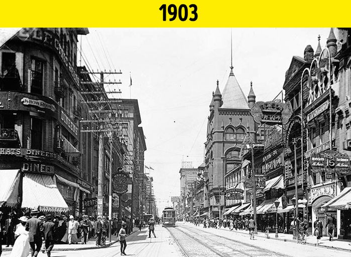 Trong ảnh là quang cảnh phố Yonge ở Toronto, Canada, năm 1903.