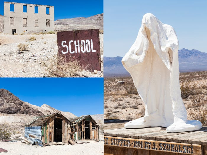 Rhyolite ở Nevada (Mỹ) là một thị trấn khai khoáng nữa bị bỏ hoang. Không còn ai sinh sống trong thị trấn này từ những năm 1920.