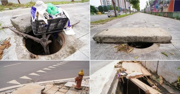 Hàng loạt hố ga không nắp trên tuyến đường mới mở ở Long Biên