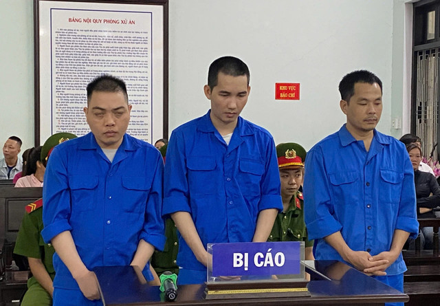 Các bị cáo tại phiên toà. om-mong-doi-doi-nhom-trai-lang-thue-3-xe-o-to-mang-di-cam-co-lay-tien-danh-bac-anh-1-1852.jpg