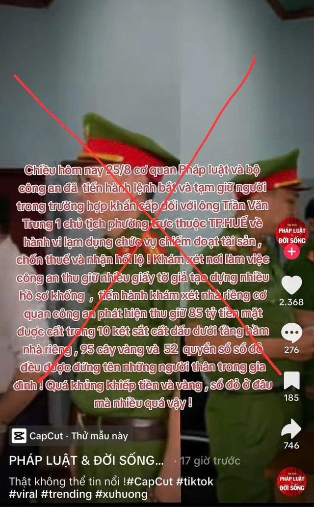 Thông tin trên kênh Tiktok "PHÁP LUẬT & ĐỜI SỐNG" là sai sự thật. tin-gia-hue-1-11070686.jpg