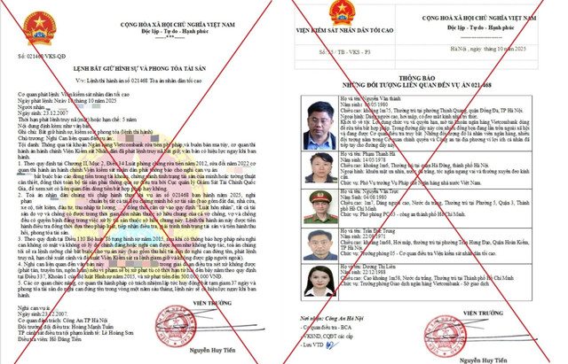 Thông báo, Lệnh bắt giữ và phong tỏa tài sản mà các đối tượng làm giả. Ảnh: CAT. bat-coc-online-2-0935.jpg