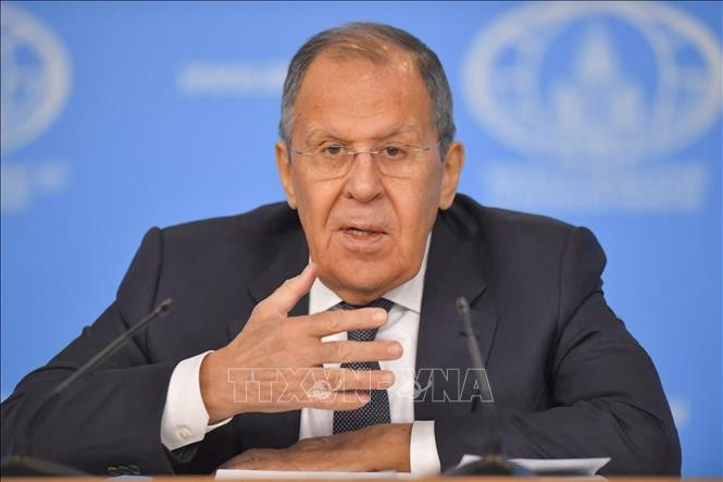 Ngoại trưởng Nga Sergei Lavrov trong cuộc họp báo tại Moscow ngày 14/1/2025. Ảnh: THX/TTXVN