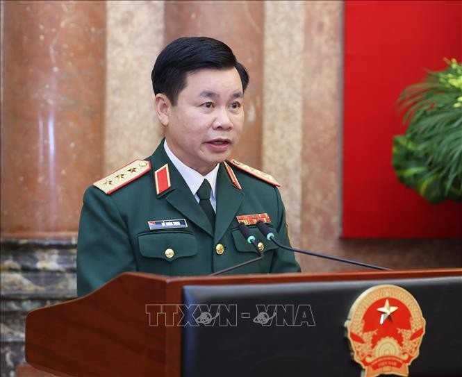 Thượng tướng Đỗ Xuân Tụng, Phó Chủ nhiệm Tổng cục Chính trị Quân đội nhân dân Việt Nam phát biểu. Ảnh: Lâm Khánh/TTXVN