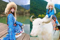 Cựu hot girl Hà Thành hóa mỹ nữ Tây Tạng, gây ấn tượng với bộ ảnh cưỡi bò
