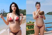 Vợ hot girl của Rhymastic bầu 5 tháng vẫn tự tin diện bikini khoe dáng