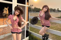 Vũ Thị Khánh Huyền khoe khéo vòng eo con kiến trong tạo hình cao bồi quyến rũ