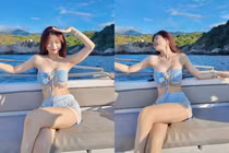 'Hot girl má lúm' thả dáng trên du thuyền, khoe làn da trắng 'như bông bưởi'