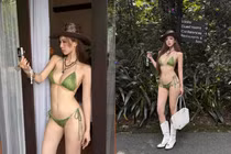 "Hot girl cổ vũ" khoe dáng bốc lửa giữa thiên nhiên xanh mát