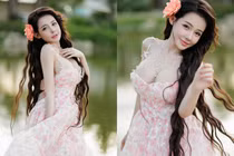 Diện váy bánh bèo, Ngân 98 khoe trọn vòng 1 "tràn màn hình"