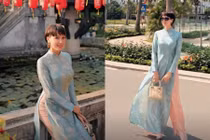 Mẹ vợ Đoàn Văn Hậu diện áo dài, xách túi hiệu du xuân